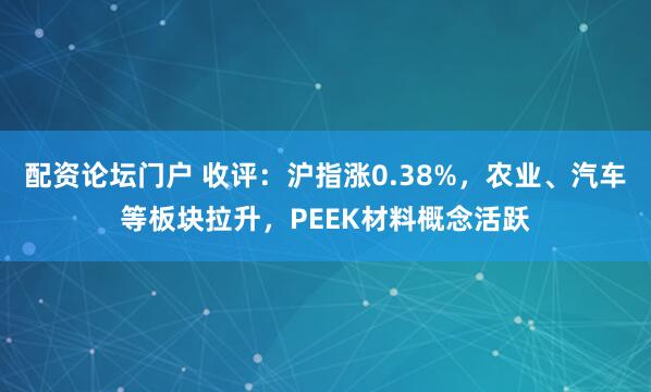 配资论坛门户 收评：沪指涨0.38%，农业、汽车等板块拉升，PEEK材料概念活跃